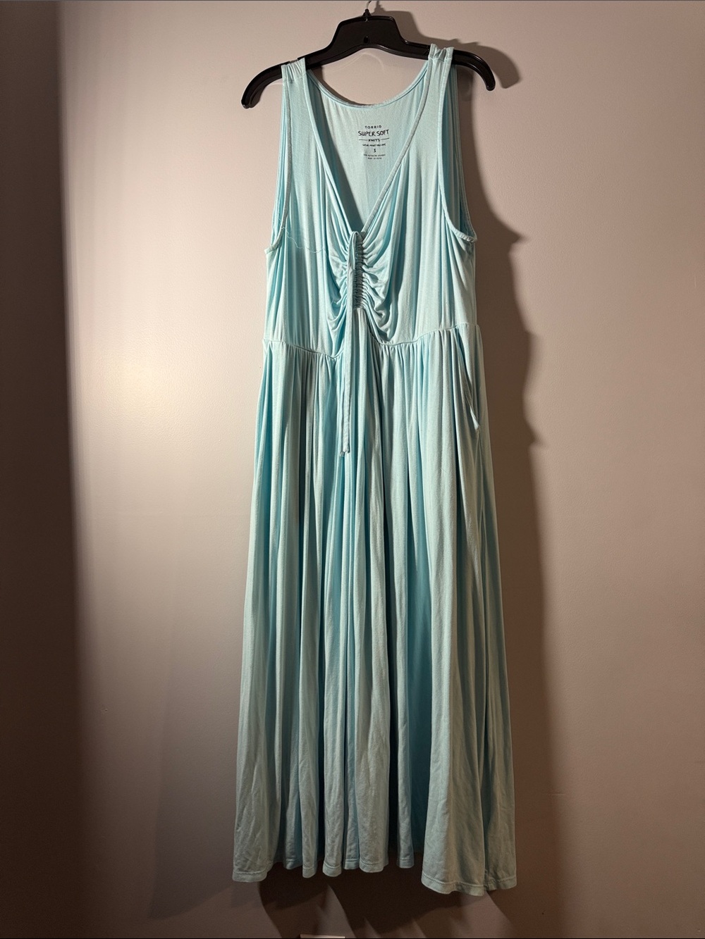 Torrid SuperSoft Sleeveless Light Blue Maxi Dress with Tie Front
